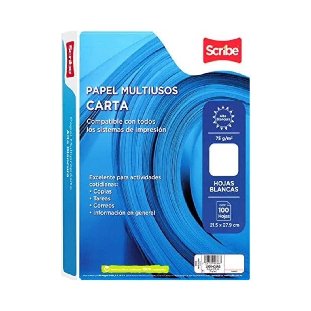 Scribe 5904 Papel Bond Multipropósito Carta - Color Blanco - Paquete De 100 Piezas 1 Scribe 5904 Papel Bond