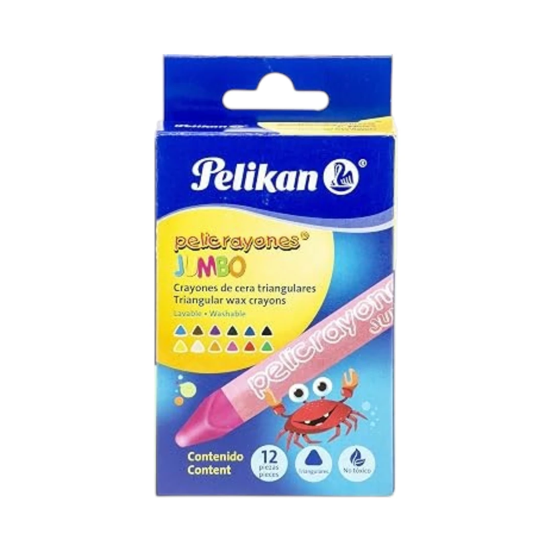 Pelikan 50601220 - Pelicrayones Jumbo Triangulares - Caja Con 12 Crayones De Cera Para Colorear 1 Pelikan 50601220