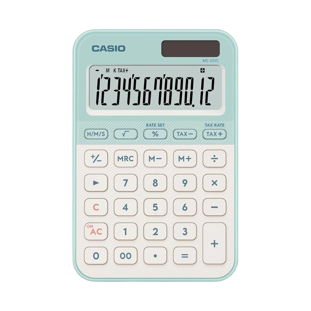 Casio Calculadora De Escritorio MS-20YC-LG - 12 Dígitos - Color Verde Menta - Solar Y Pila 1 Casio Calculadora De Escritorio