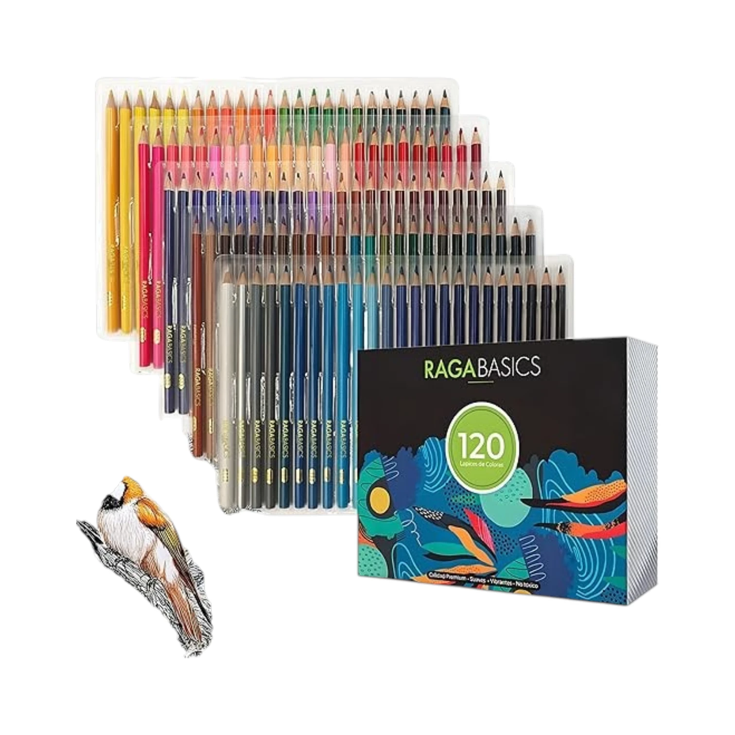 RagaBasics, 120 Lápices De Colores Profesionales, Juego De Dibujo Y Escritura Con Colores Brillantes Y Estuche De Almacenamiento, Diseño En Madera Cómoda 120 Diferentes Colores 1 RagaBasics