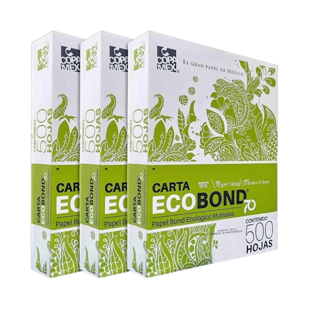 COPAMEX Kit De 3 Paquetes Con 500 Hojas Carta Ecobond Cada Uno - Papel Ecológico Multiusos - Blancura De 95% - Gramaje 70 G - Compatible Con Cualquier Impresora - PSA CÓMPUTO Y PAPELERÍA 1 COPAMEX Kit