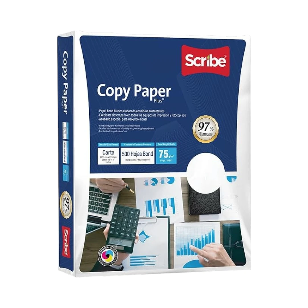 Scribe Copy Paper Plus® - Papel Bond - Tamaño Carta - 75 G/M² - Paquete De 500 Hojas - Color Blanco 1 Scribe Copy Paper Plus